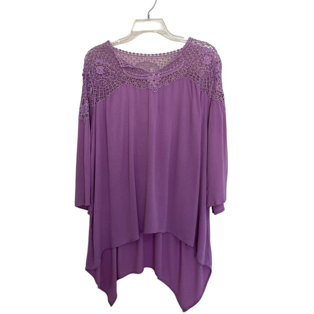 Honeyme | Mauve Purple Crochet Oversized Tunic Assym Hem Top Medium Oversized